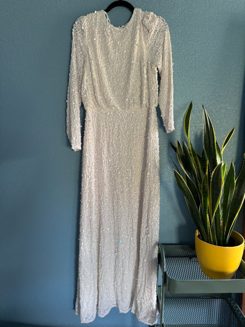Maya Deluxe White Beaded Long Sleeve Dress | Bridal | Tall